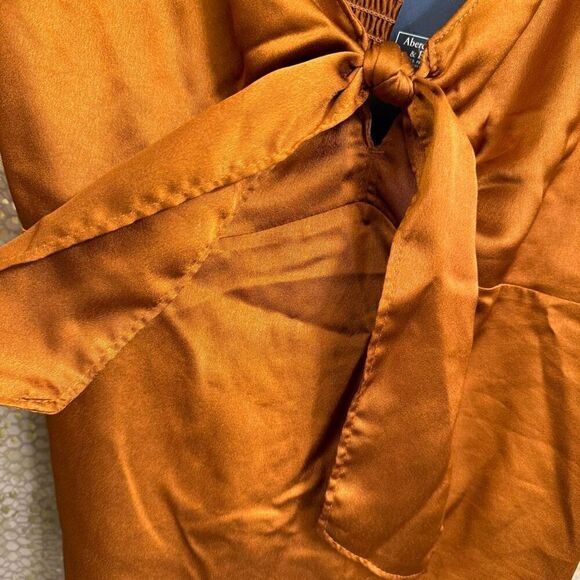 Abercrombie & Fitch Copper Orange Satin Tie Front Cami Tank Small NWT - Picture 4 of 8